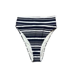 NEW Aerie High Cut Cheeky Bikini Bottom Women M Blue White Stripe Nautical